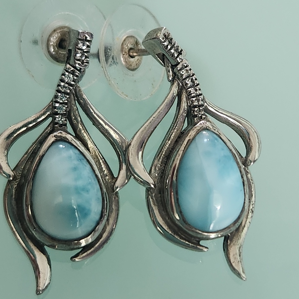 Marahlago Willow Sterling Silver Larimar White Sapphire earrings, preloved - Picture 5 of 10